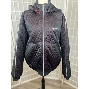 Vintage 90’s NWT Nike Hooded Quilted Women’s Black Bomber Jacket Size Large